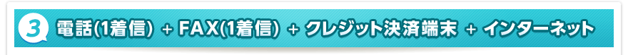 3. 電話（1着信）＋FAX（1着信）＋クレジット決済端末＋インターネット